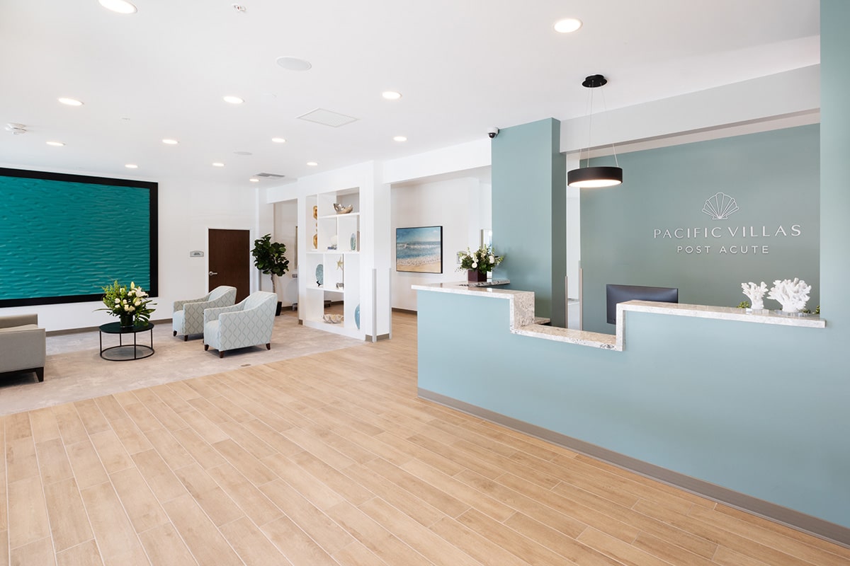 The front reception desk of the Pacific Villas facility